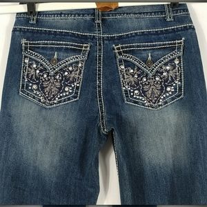 Nine West Women's Blue Beaded Embroidered Blue Western Style Boho Jeans Size 6
